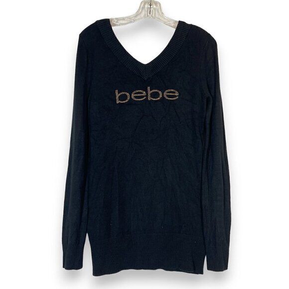 Bebe Black Sweater Tunic Top Rhinestones Small - Picture 11 of 11